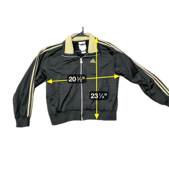 Adidas Mens Large Black Tan Full-Zip Track Jacket Retro Style Striped Sleeves - Picture 7 of 9
